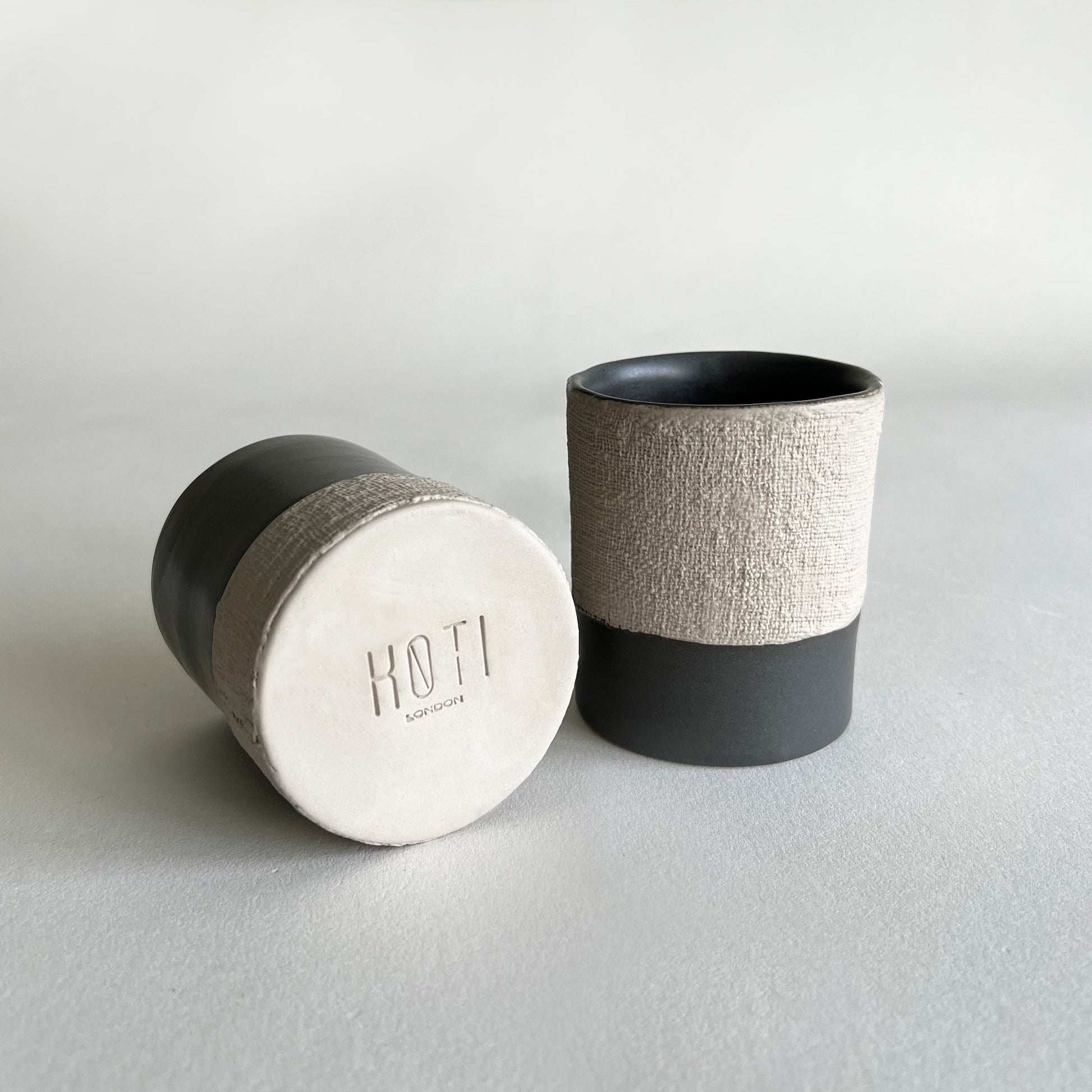 beige black matte ceramic cups set