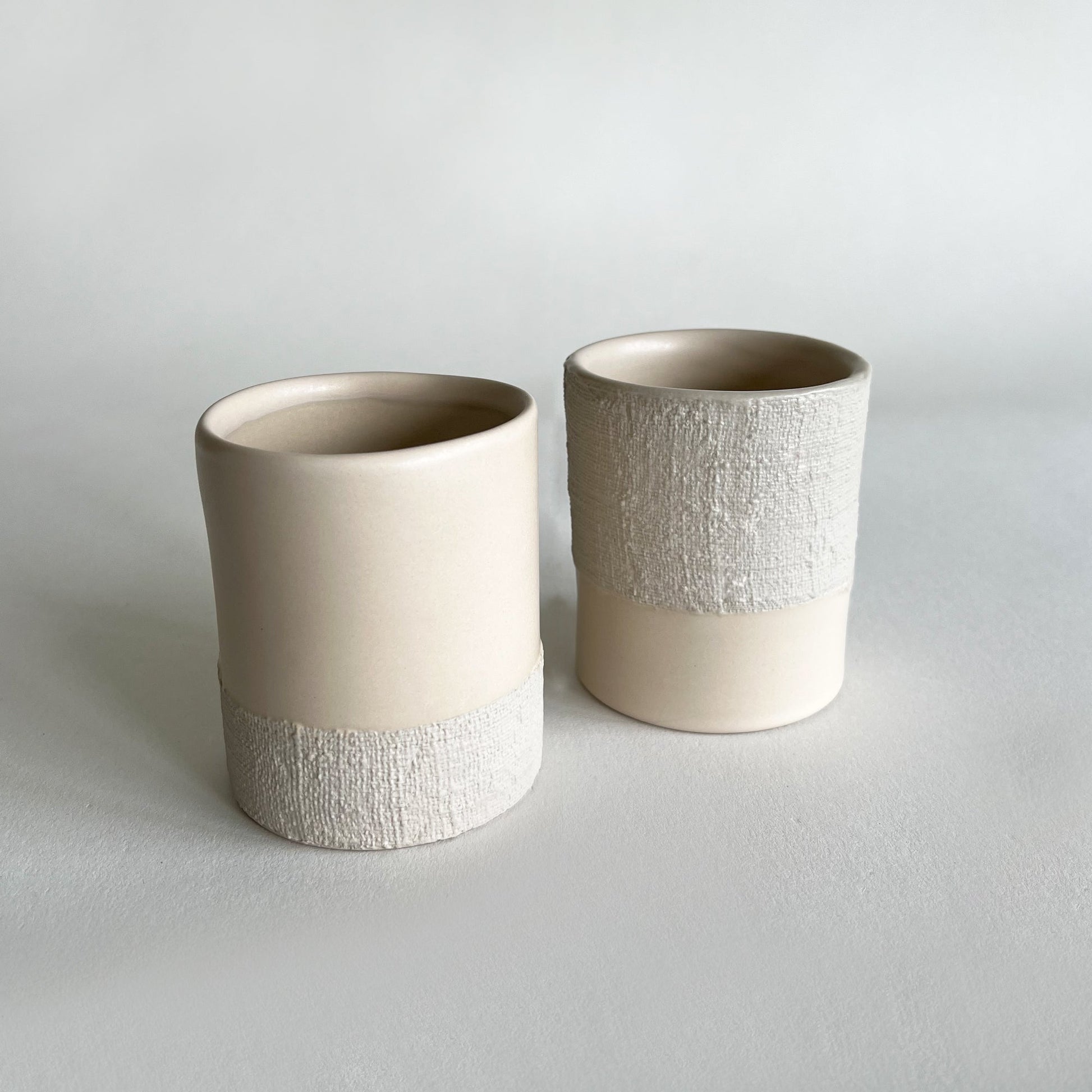 beige rustic ceramic cups set