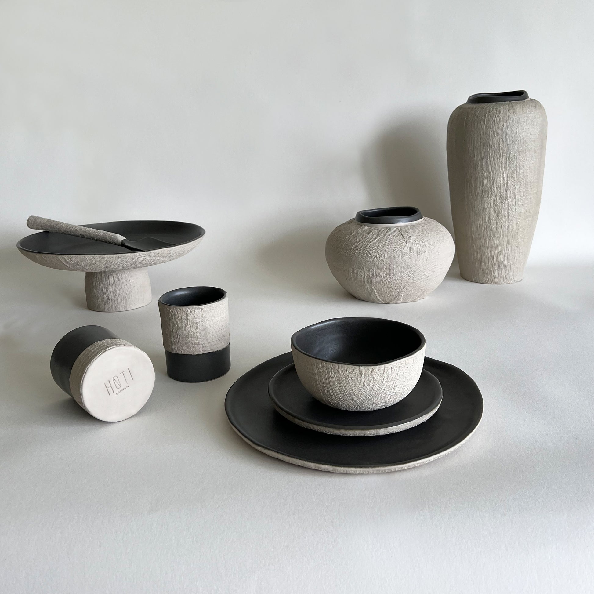 charcoal handmade ceramic crockery set, charcoal ceramic vases