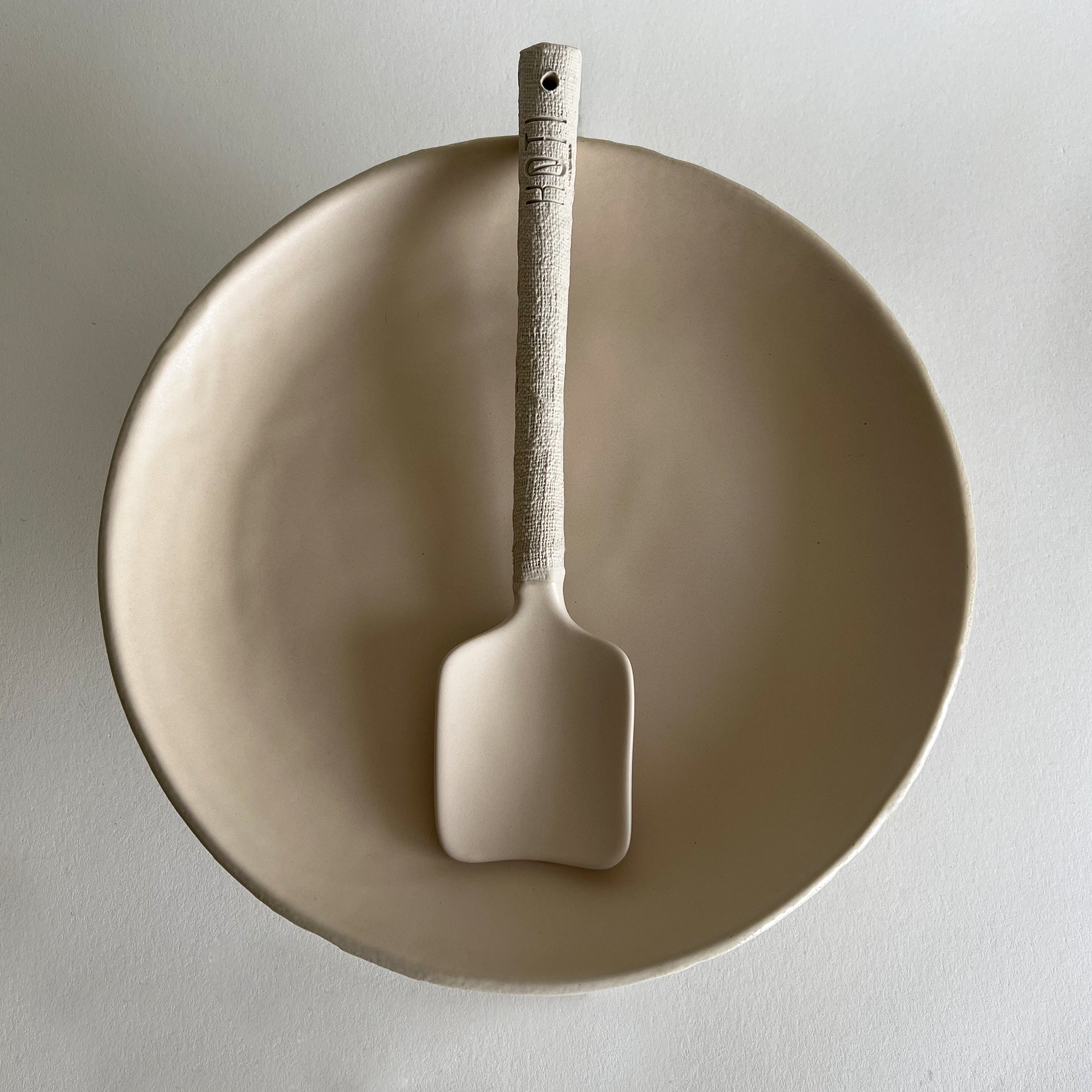 handmade ceramic serving platter and spoon set