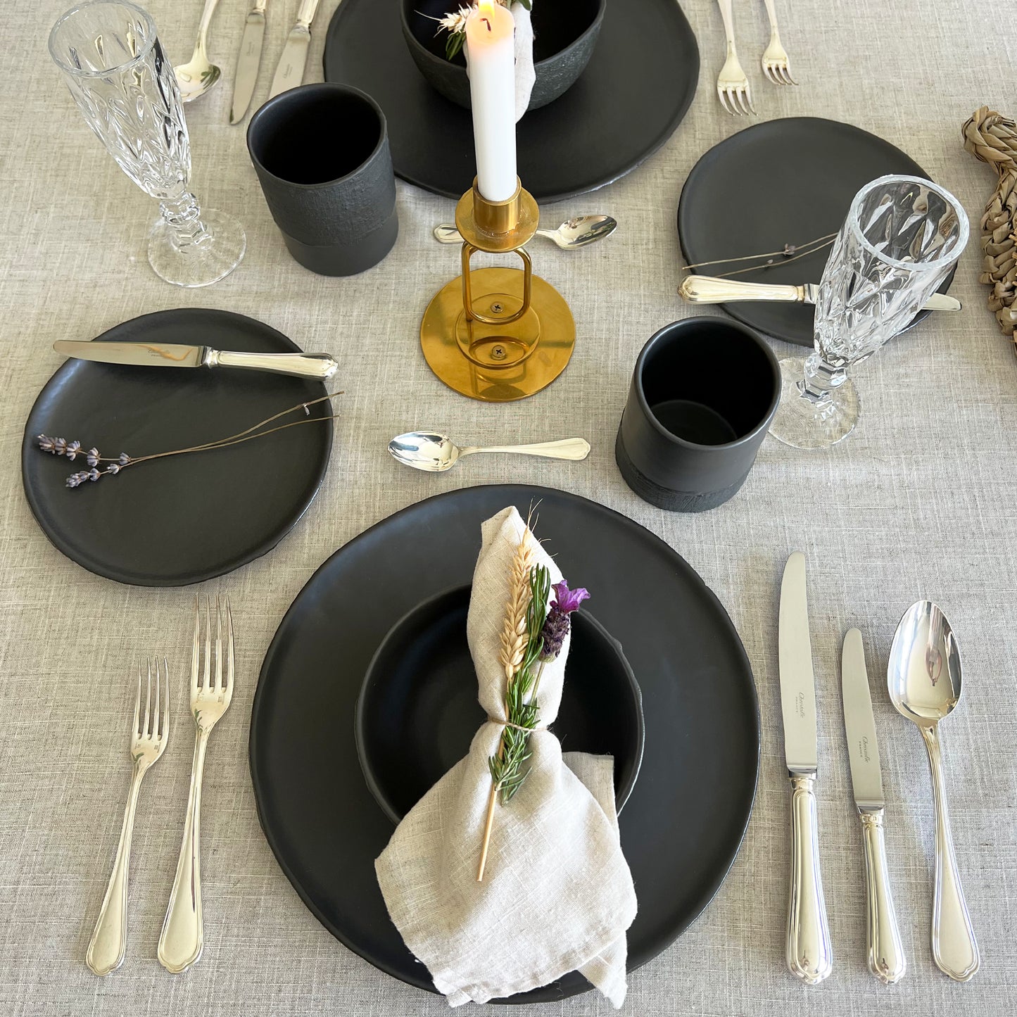 black matte ceramic tableware set, table setting decor